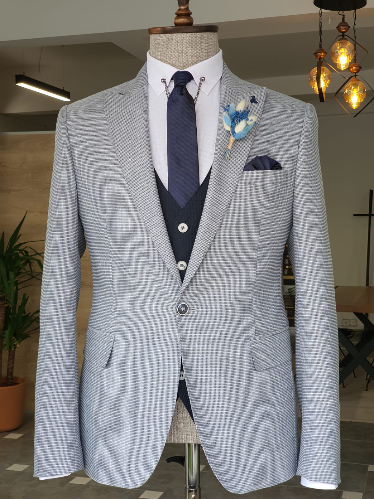 Boston Gray Slim Fit Peak Lapel Suit – BRABION