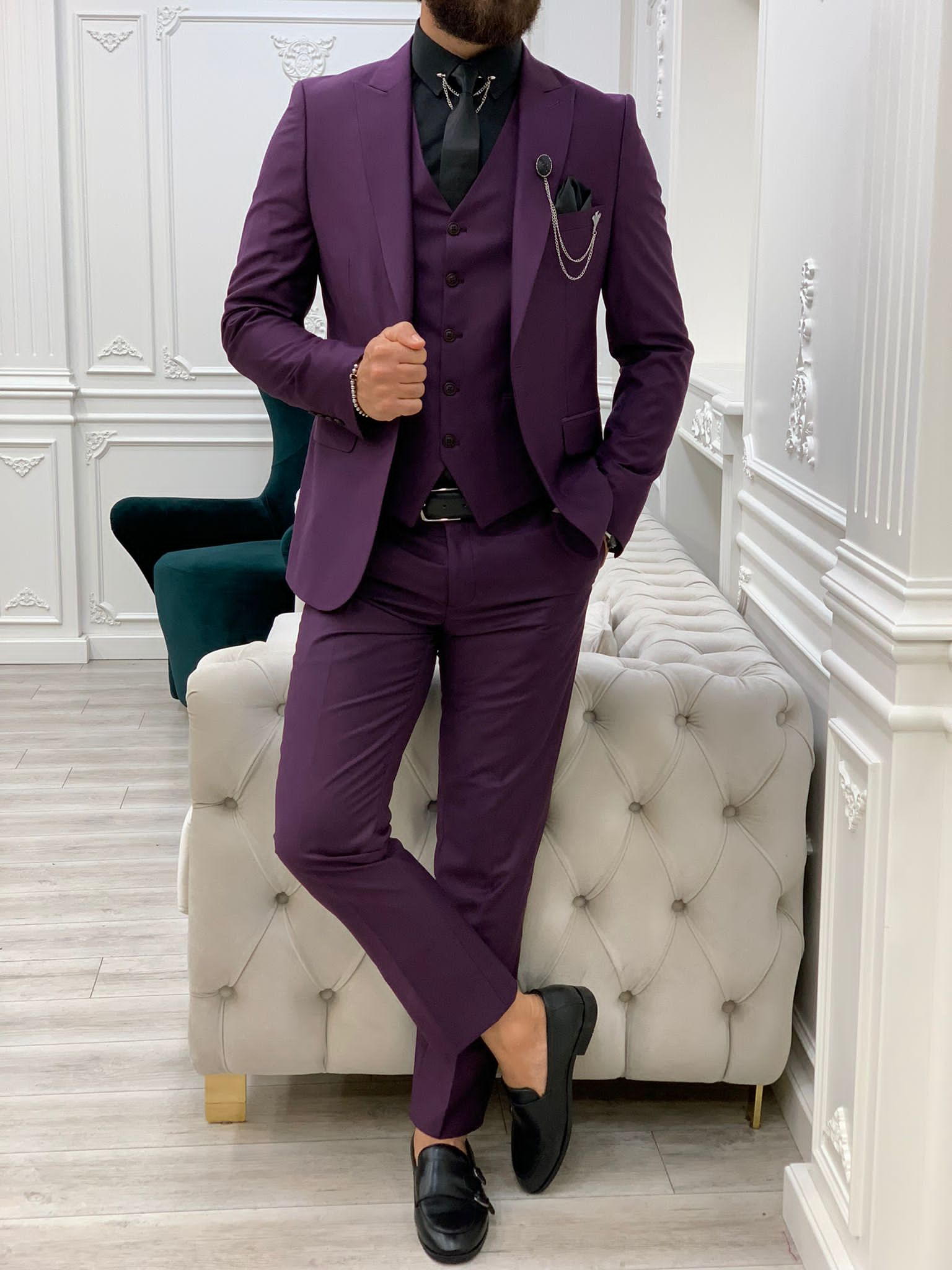 Men purple suit - 3 piece violet tuxedo - high quality 2 piece purple slim fit suit