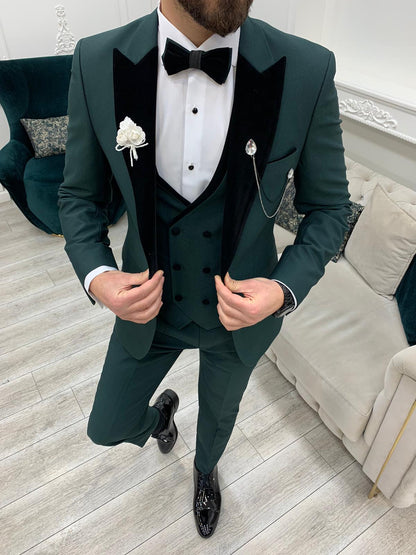 Eden Green Slim Fit Velvet Peak Lapel Tuxedo