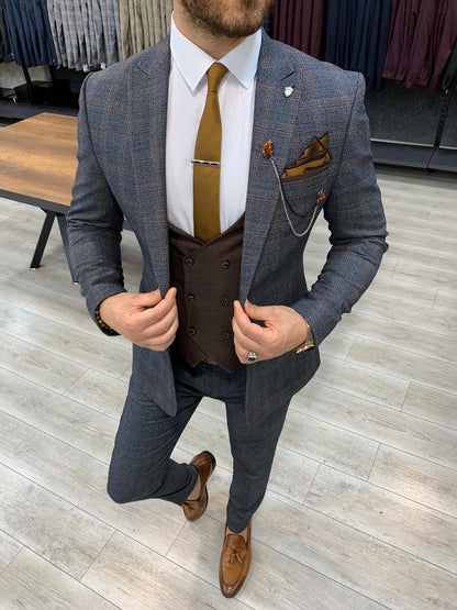 Concord Gray Slim Fit Plaid Check Suit