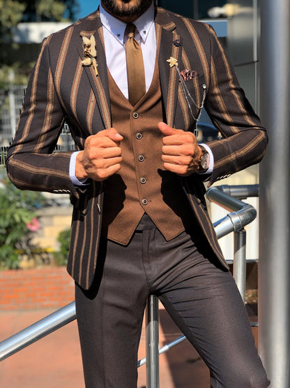 Eva Dark Blue Slim Fit Striped Suit