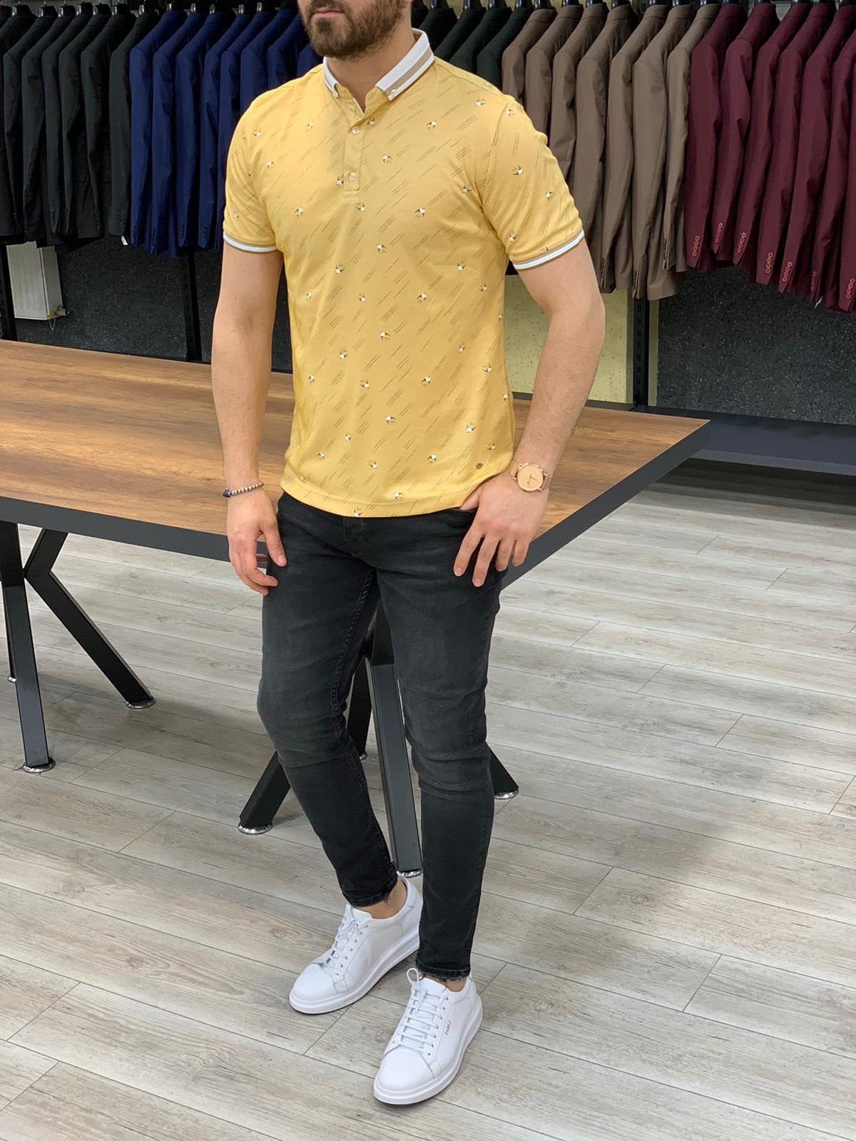 Yellow Patterned Polo Shirt