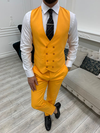 Amato Yellow Slim Fit Peak Lapel Suit