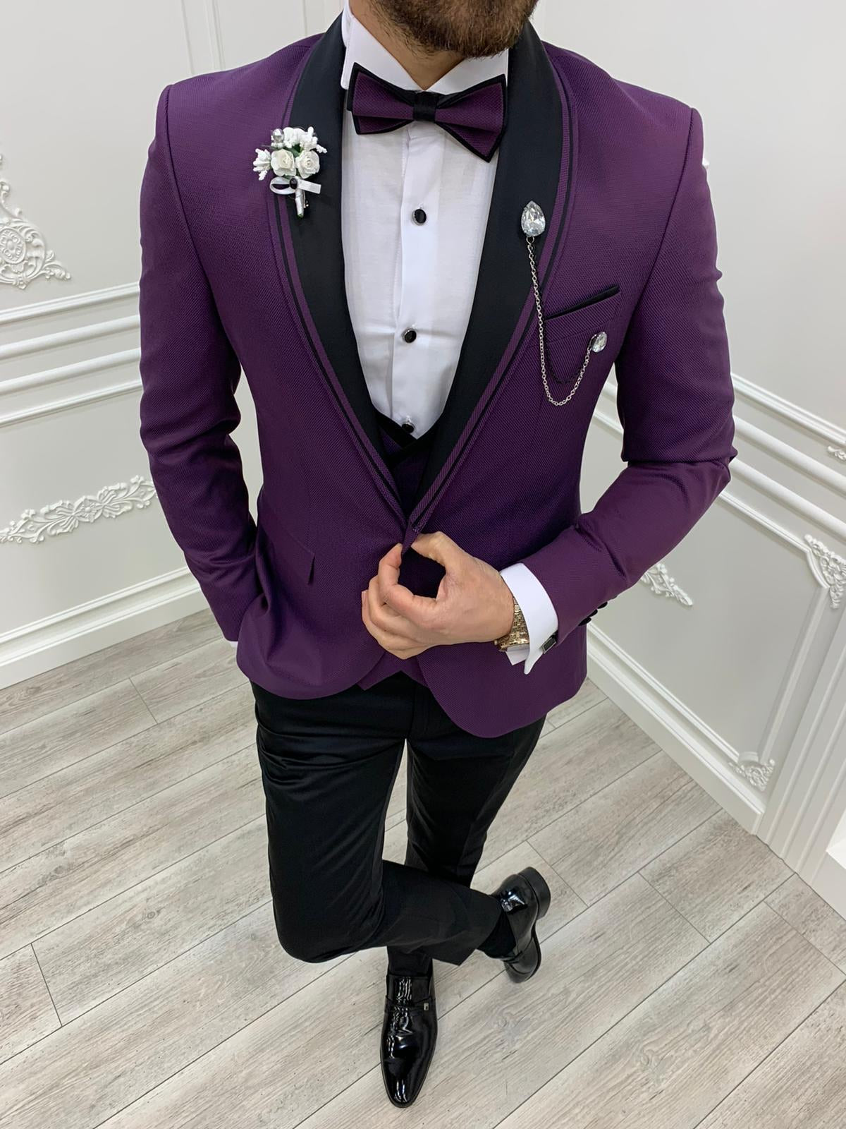 Napoli Purple Slim Fit Shawl Lapel Tuxedo