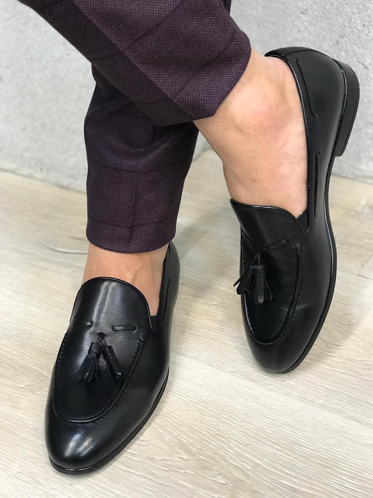 Tassel Leather Black Loafers