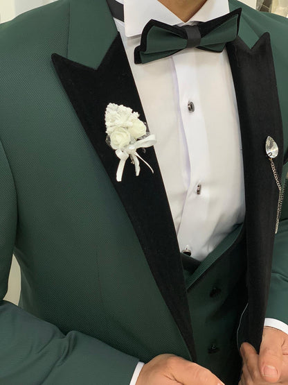 Royal Green Slim Fit Velvet Peak Lapel Tuxedo