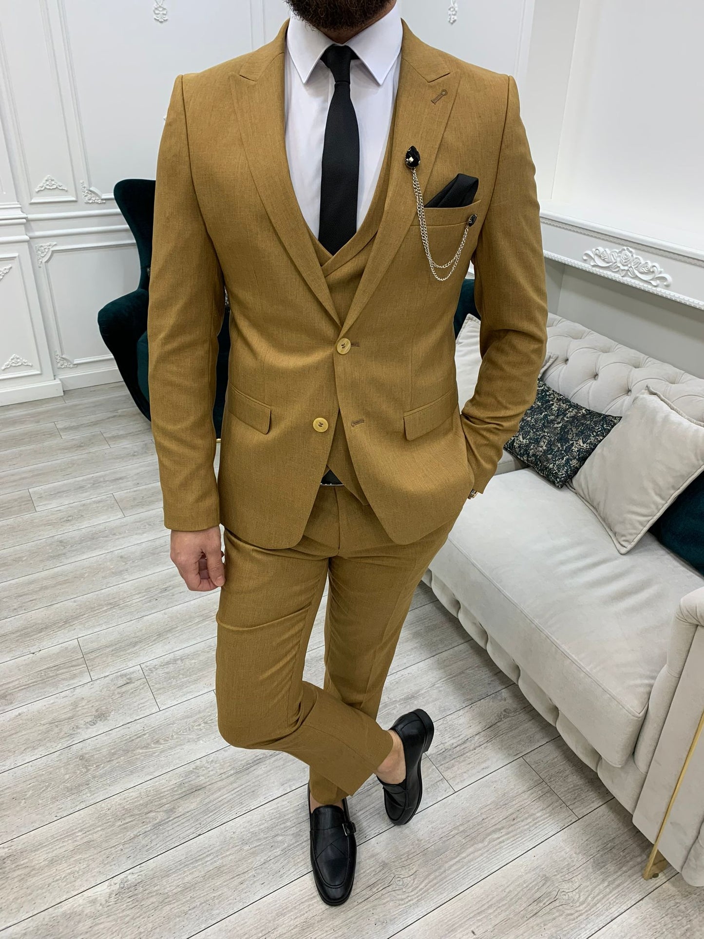 Stefano Mustard Slim Fit Suit