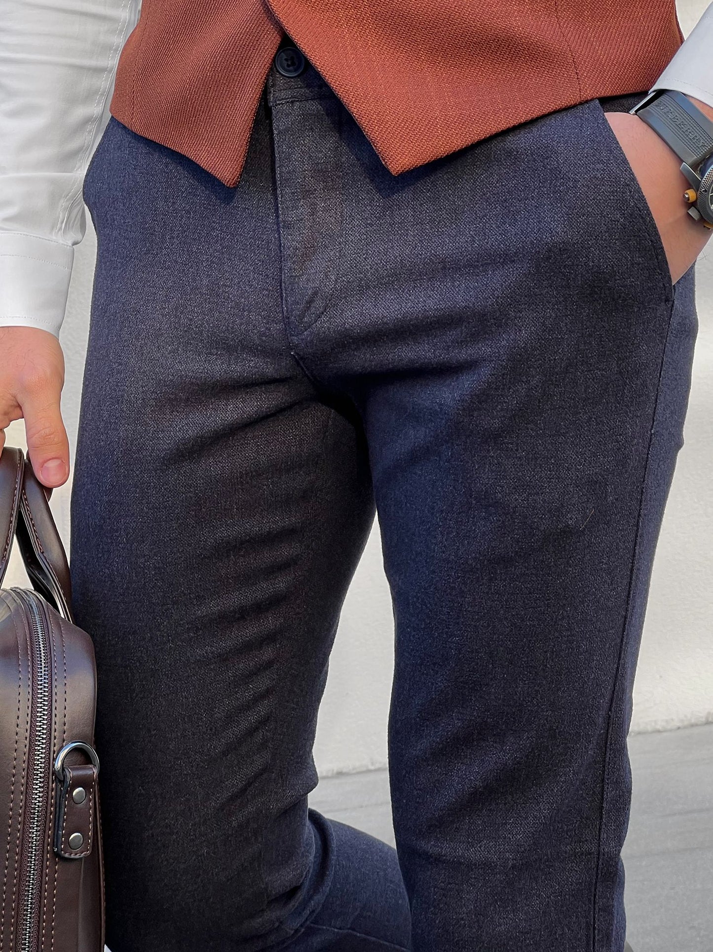 Fabio Navy Blue Slim Fit Cotton Pants
