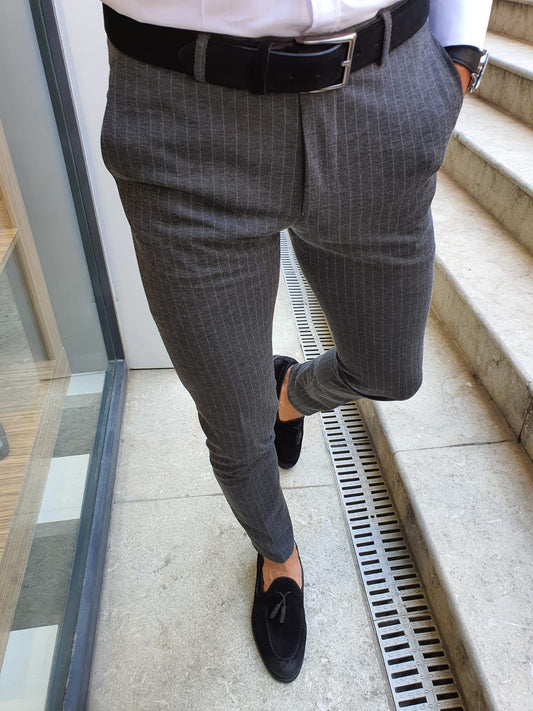 Oakland Anthracite Slim Fit Pinstripe Pants