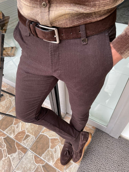Oslo Brown Slim Fit Cotton Lycra Pants