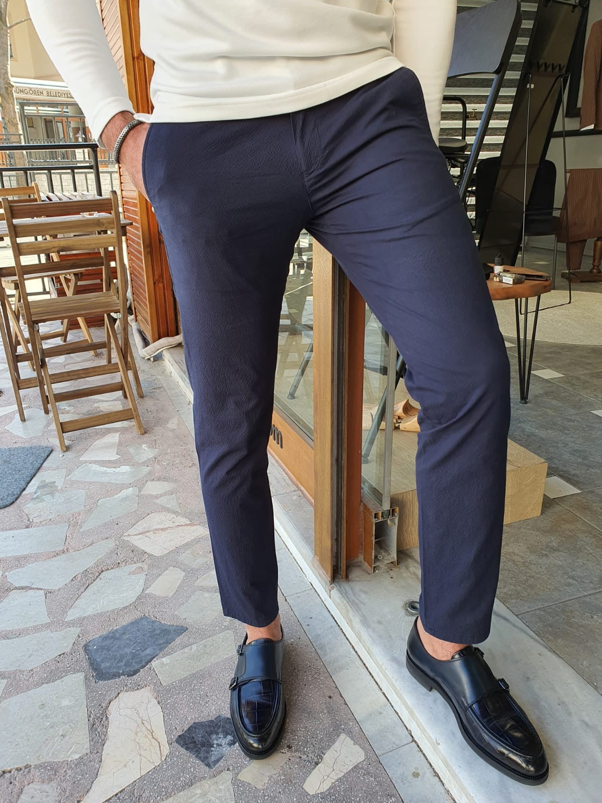Navy Blue Chinos Men Formal Pant at Rs 250 in Ludhiana | ID: 20293026297