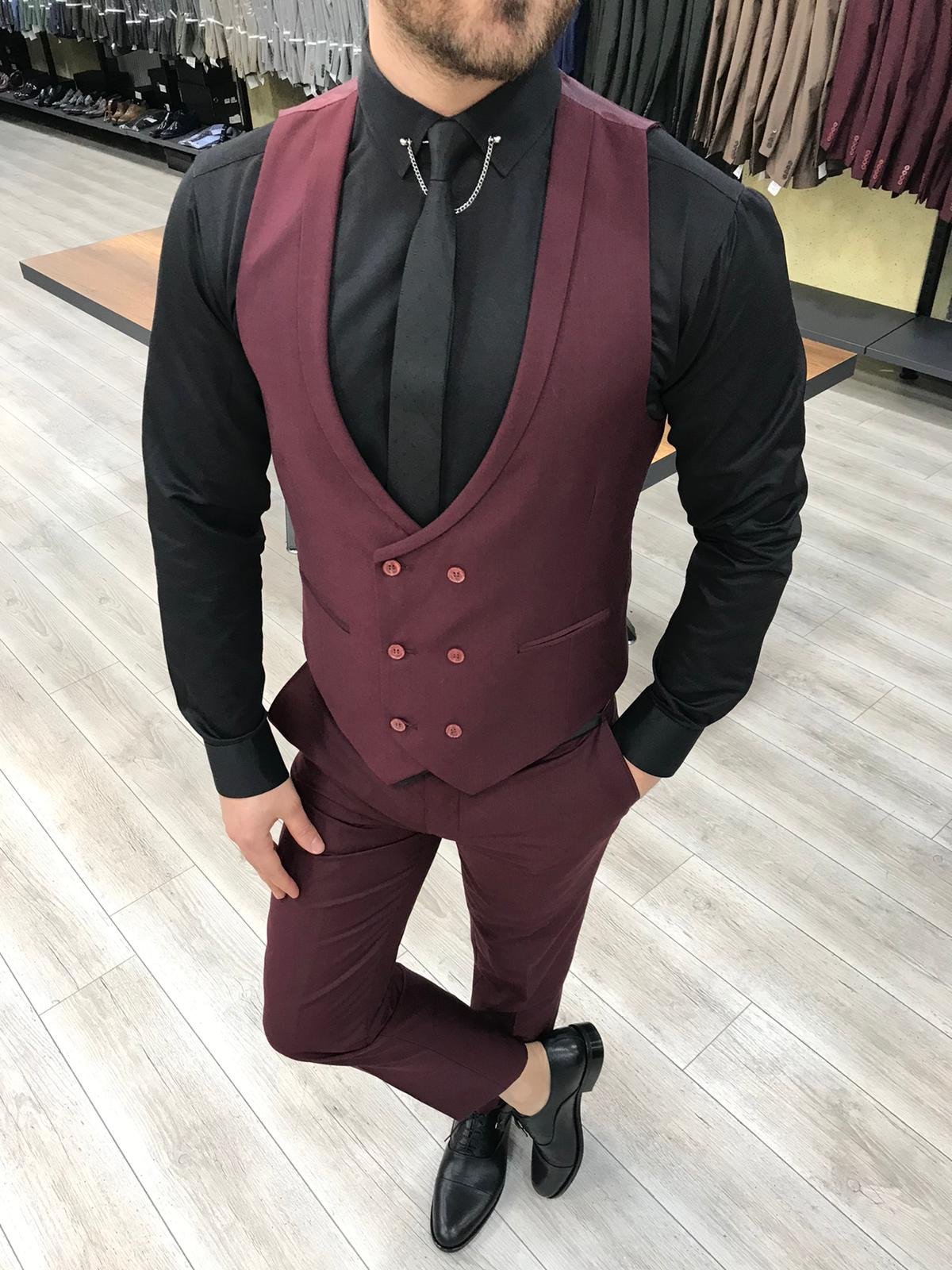 Buy Wine Cutdana Work Designer Suit Set for Men Online