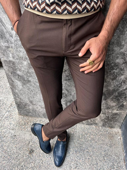 Sorento Dark Brown Slim Fit Pants – BRABION
