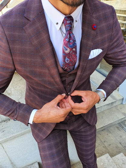 Orem Burgundy Slim Fit Plaid Suit