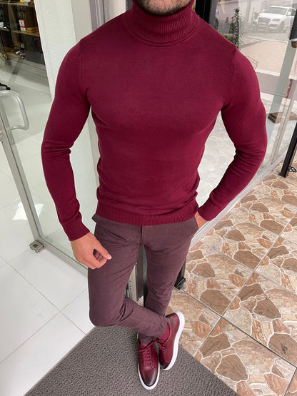 Capel Burgundy Slim Fit Turtleneck Sweater