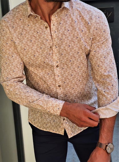 Stefano Beige Patterned Cotton Shirt