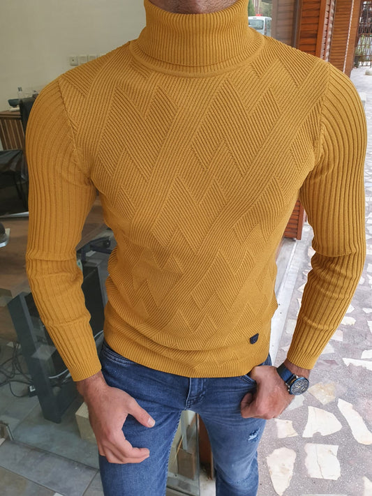 Edmond Yellow Slim Fit Turtleneck Sweater