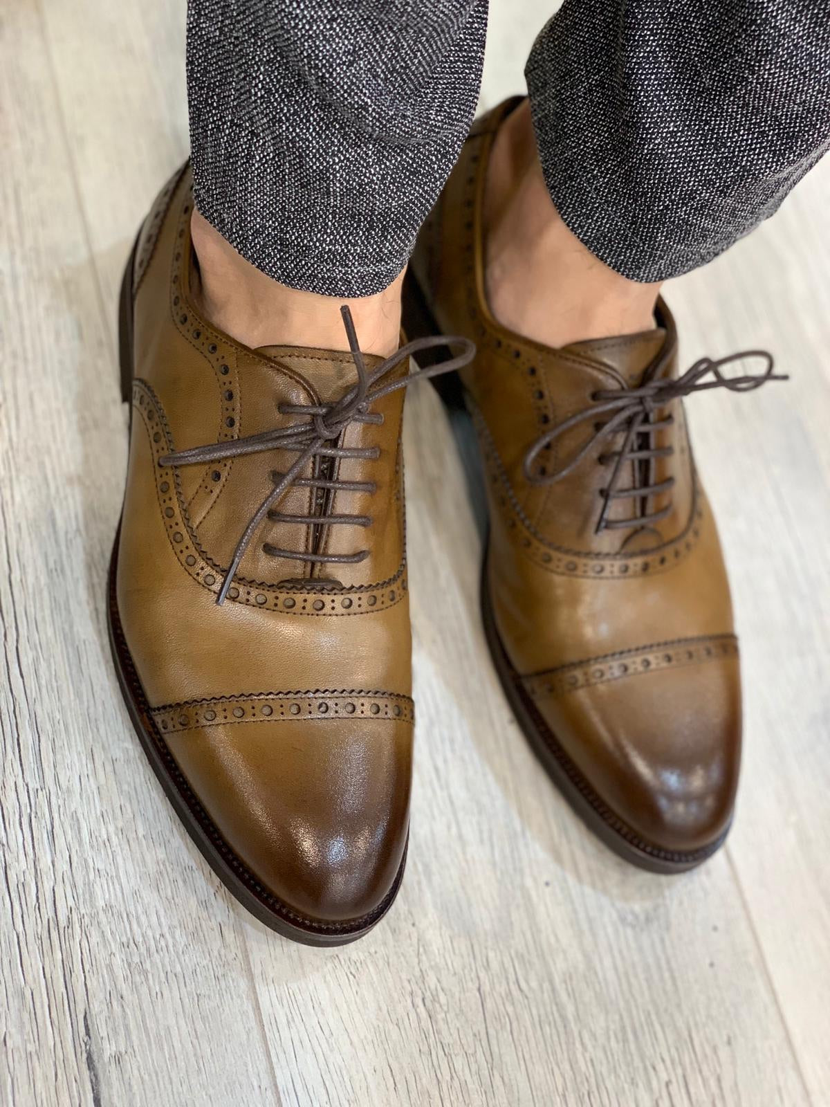 Ade Brown Lace Up Cap Toe Oxfords