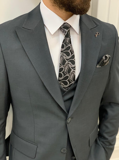 Jake Dark Gray Blue Slim Fit Peak Lapel Suit