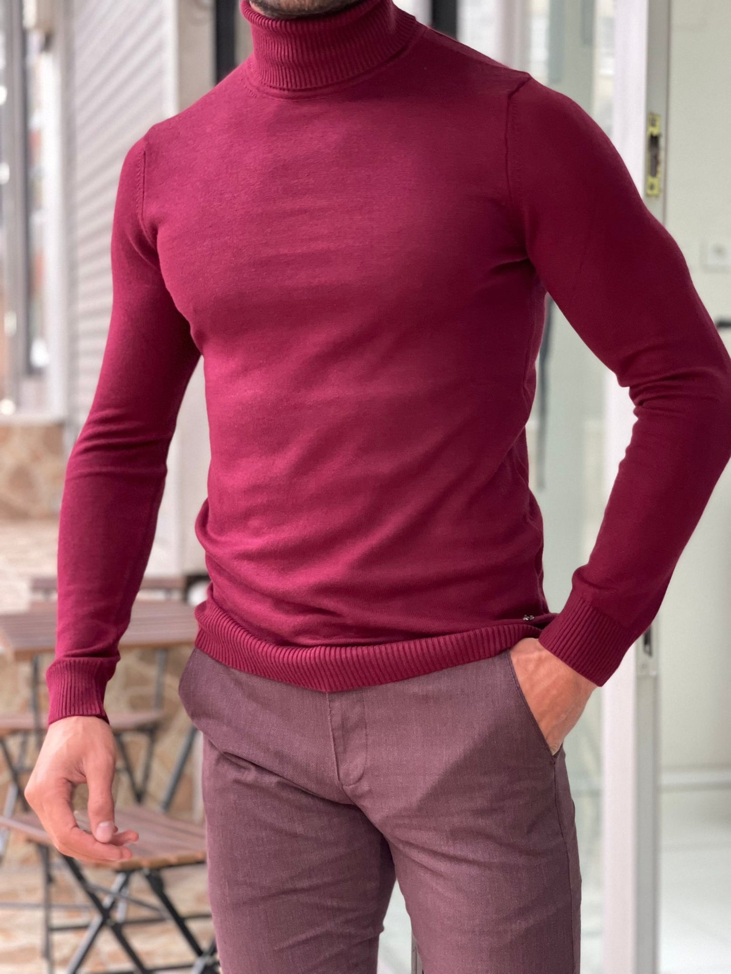 Capel Burgundy Slim Fit Turtleneck Sweater