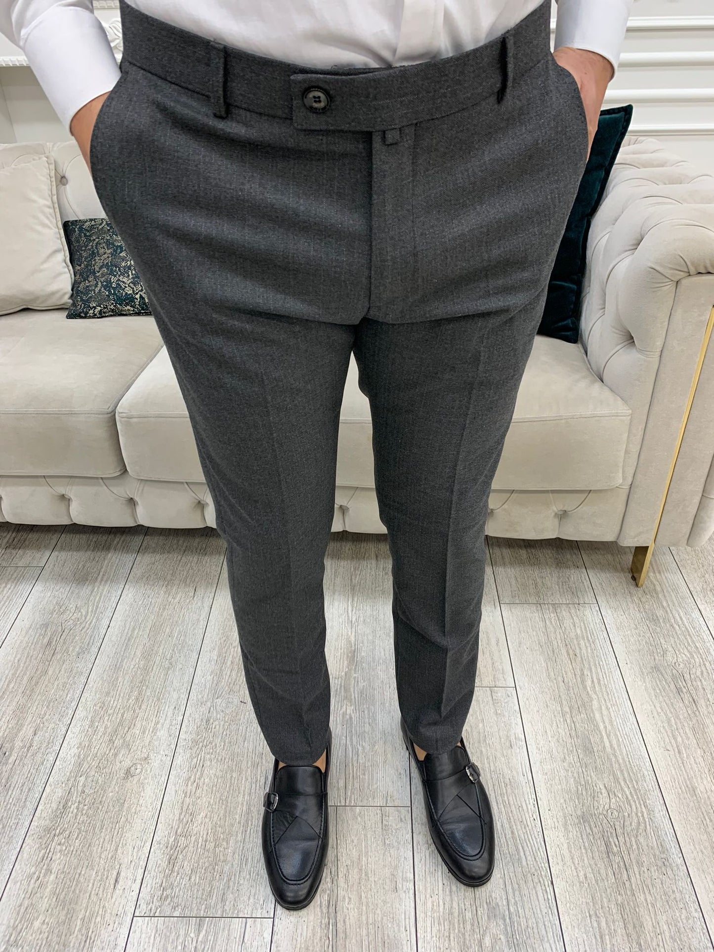 Anthracite Italian Style Slim Fit Trousers