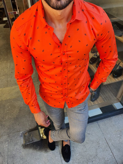 Henderson Orange Slim Fit Floral Shirt