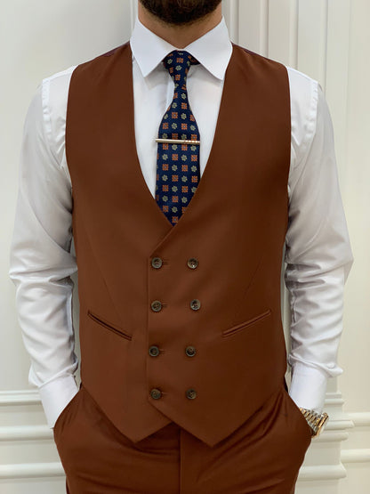 Amato Rust Brown Slim Fit Peak Lapel Suit