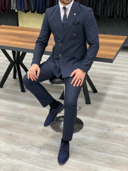 Austin Navy Blue Double Breasted Pinstripe Suit