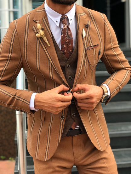 Calvin Striped Camel Slim-Fit Suit