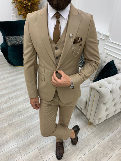 Vince Cream Slim Fit Peak Lapel Suit