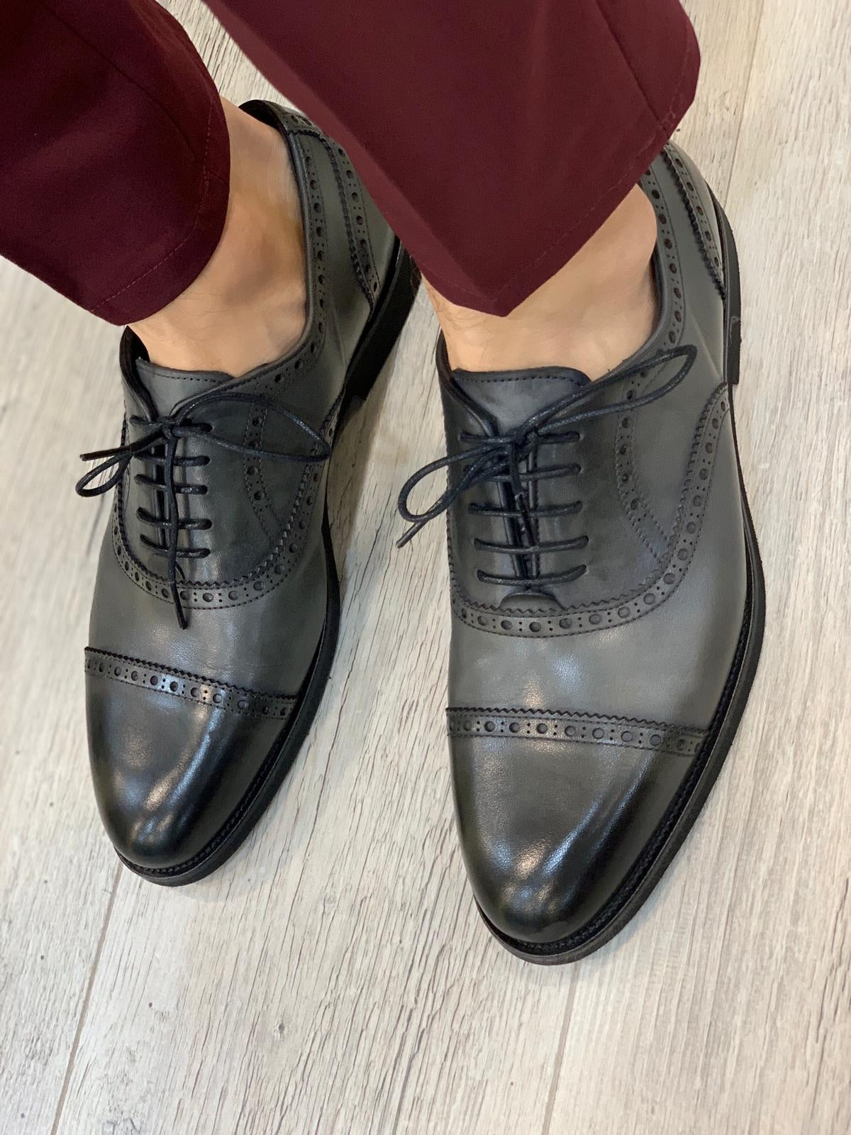 Ade Gray Lace Up Cap Toe Oxfords