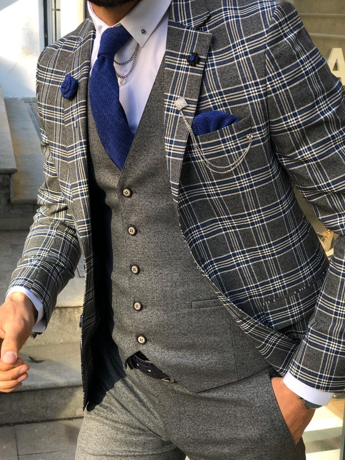 Everett Blue Slim Fit Plaid Check Suit