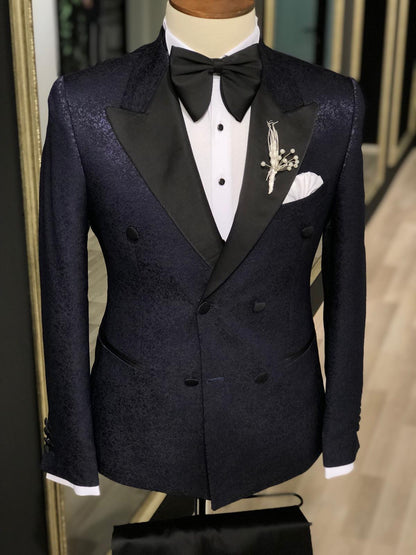 Abboud Navy Blue Embroidery Tuxedo