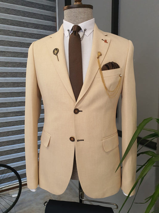 Berton Beige Slim Fit Notch Lapel Cotton Suit