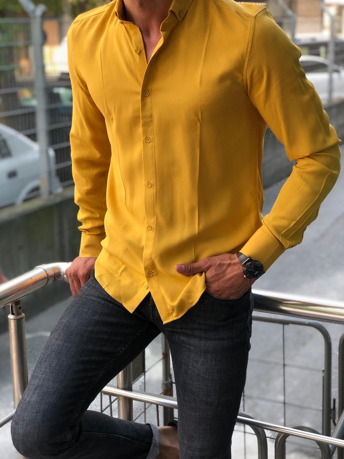 Yellow Buttoned Slim Fit Shirt