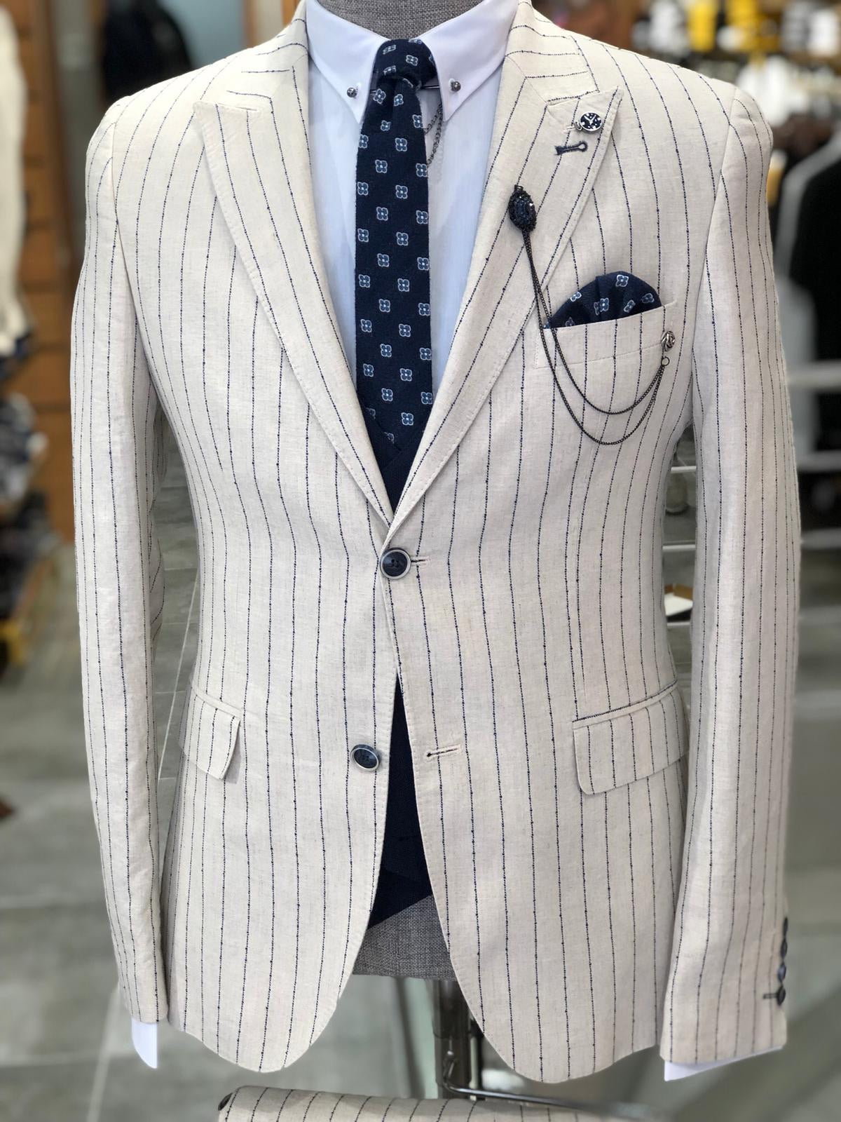 Valencia Ecru Striped Suit