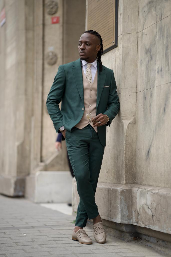 Sorento Green Slim Fit Pinstripe Combination Suit – BRABION