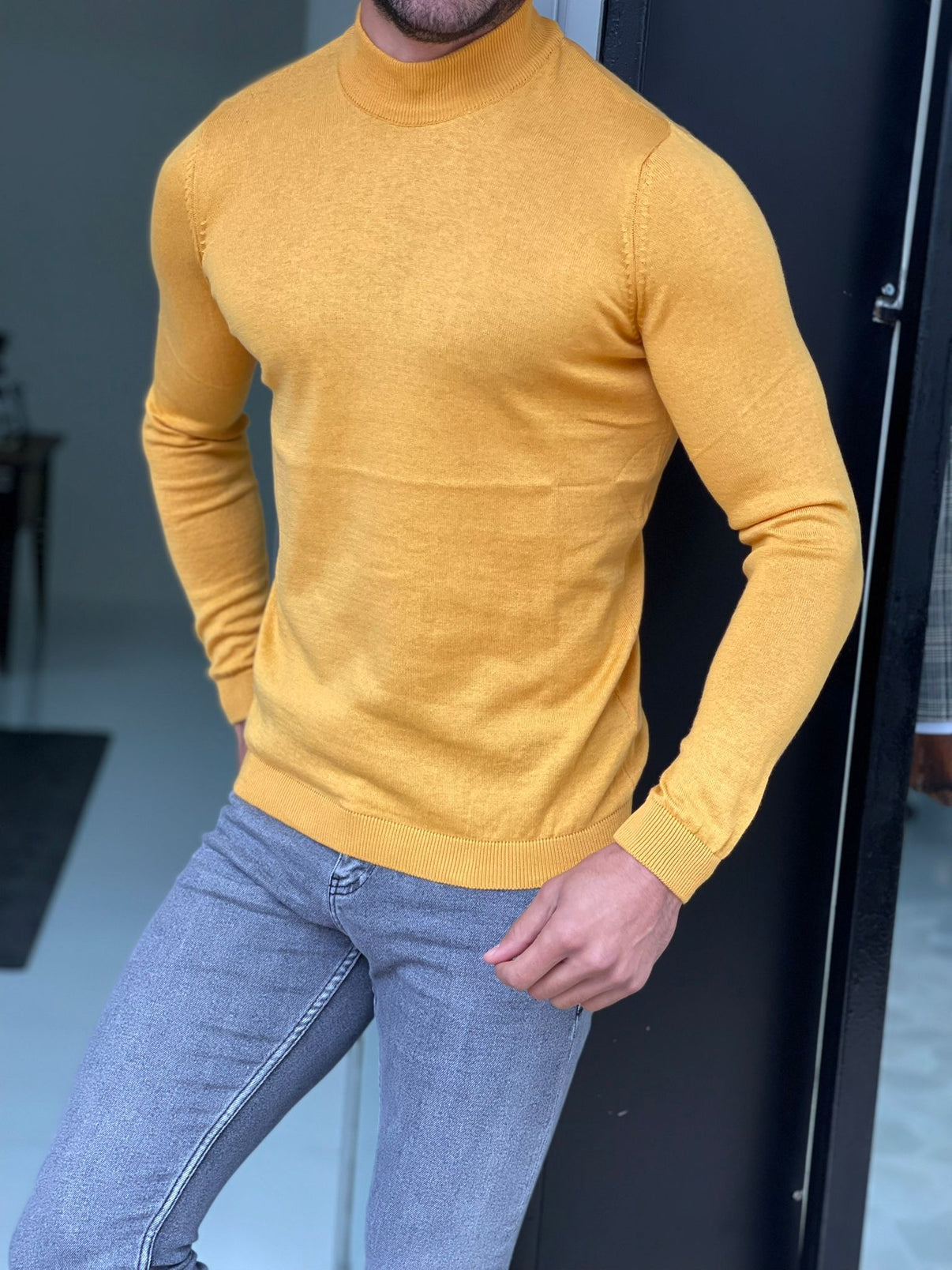 Capel Yellow Slim Fit Mock Turtleneck Sweater – BRABION