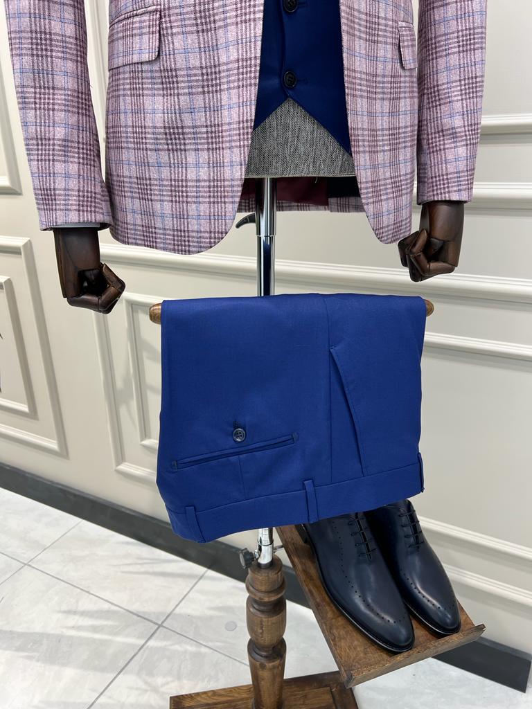 Bensen Slim Fit Plaid Striped Combination Blue Suit