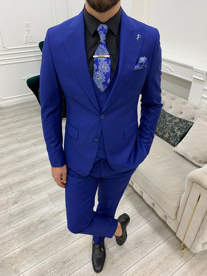 Amato Royal Blue Slim Fit Peak Lapel Suit: Sophisticated Elegance