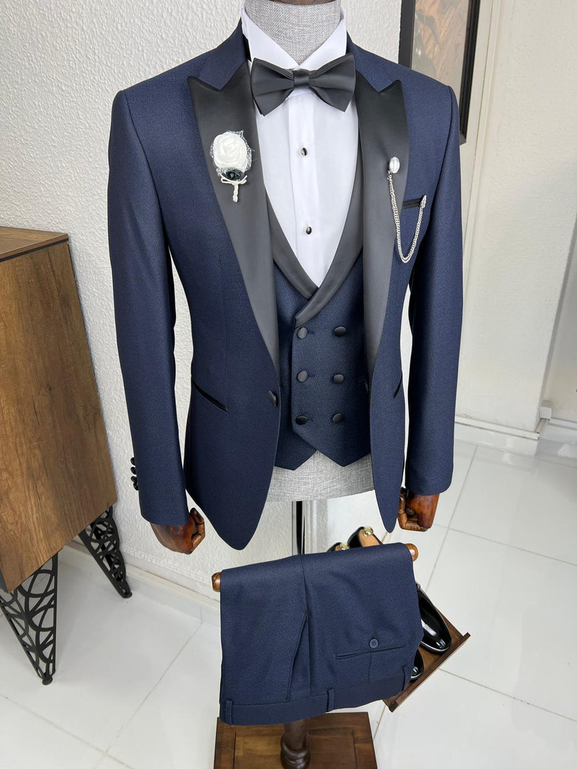 Veneta Slim Fit Dovetail Collared Navy Blue Tuxedo – BRABION