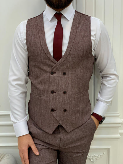 Bergen Burgundy Slim Fit Peak Lapel Crosshatch Suit