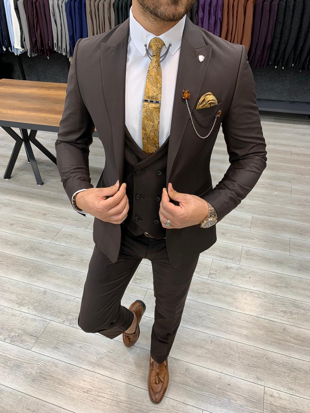 Eros Coffee Slim Fit Wool Suit – BRABION