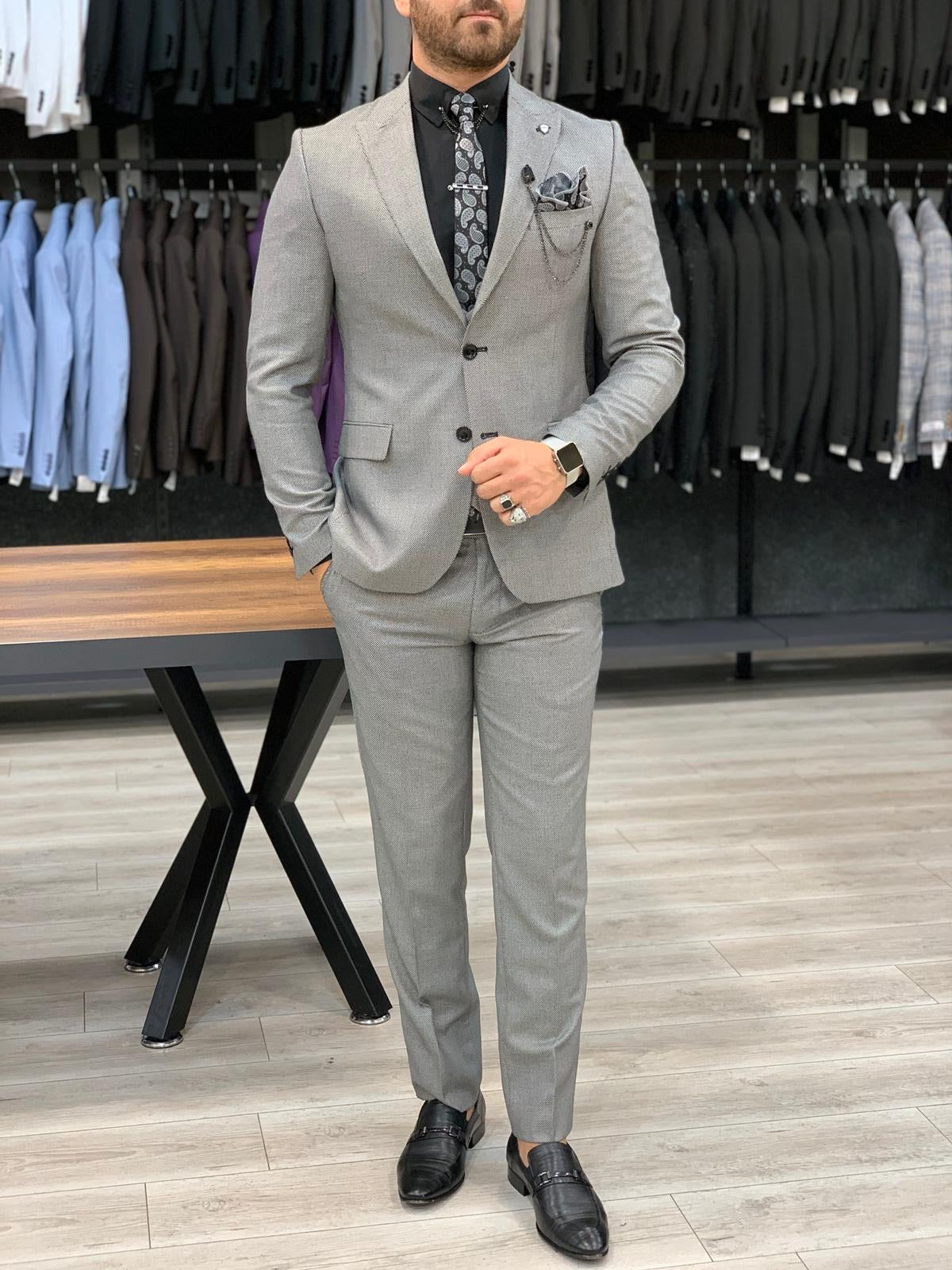 Eros Gray Slim Fit Wool Suit