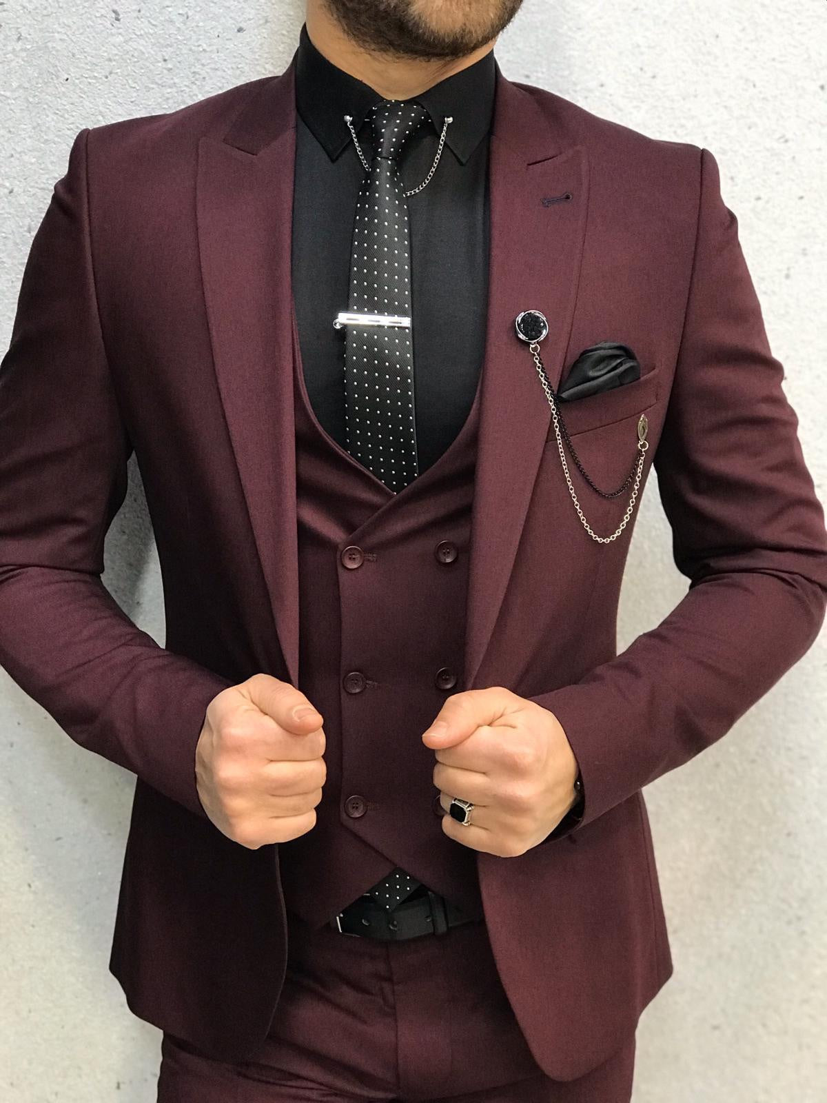 Lancaster Burgundy Slim Fit Suit
