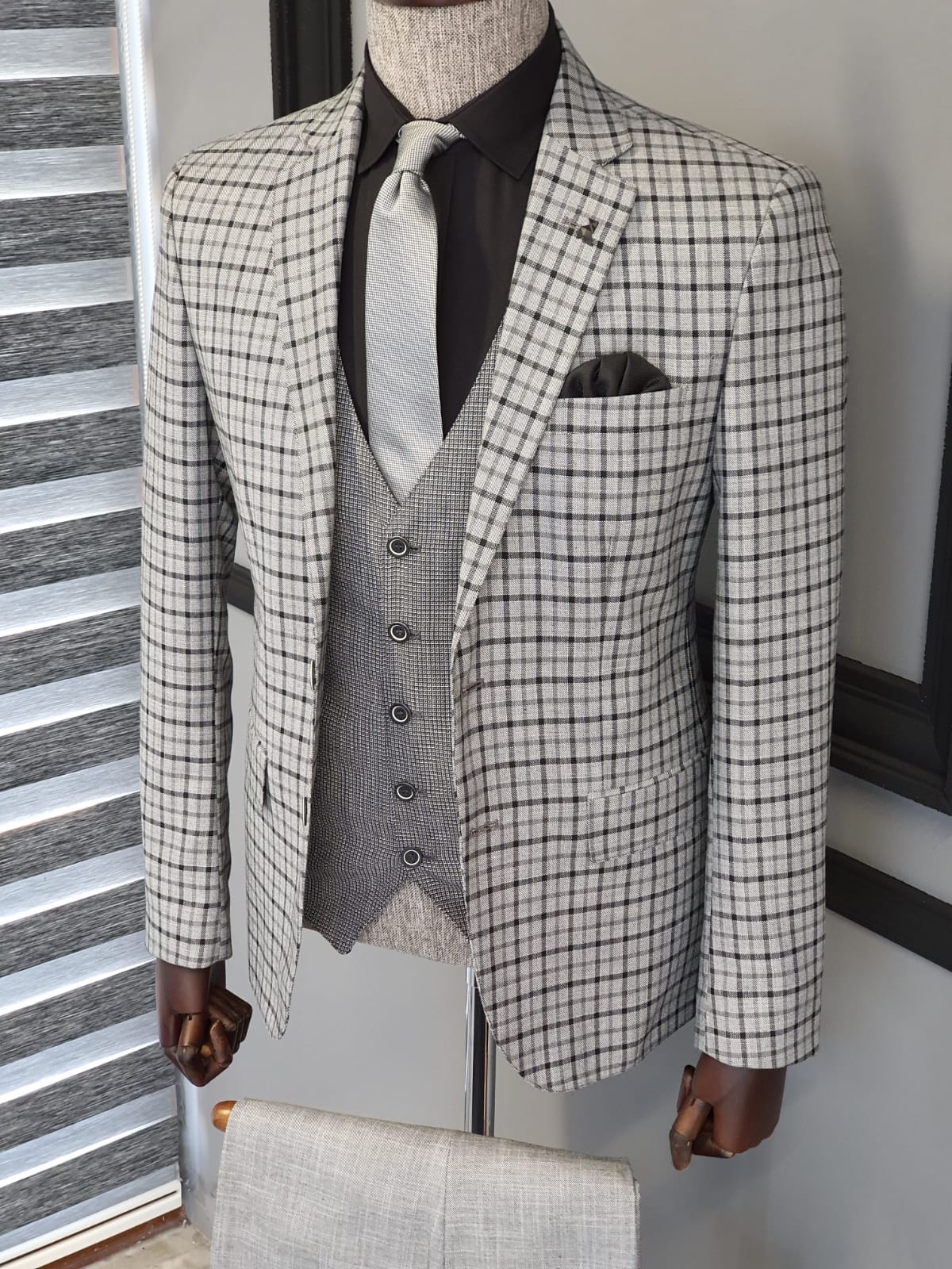 Monterey Gray Slim Fit Plaid Suit