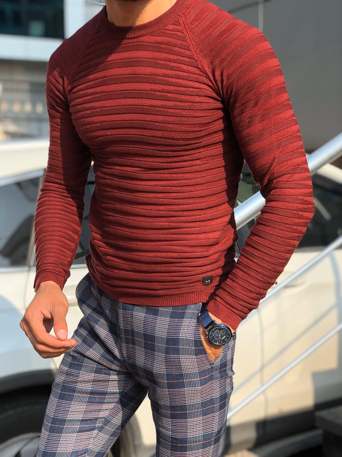 Marina Claret Red Slim Fit Crew Neck Sweater