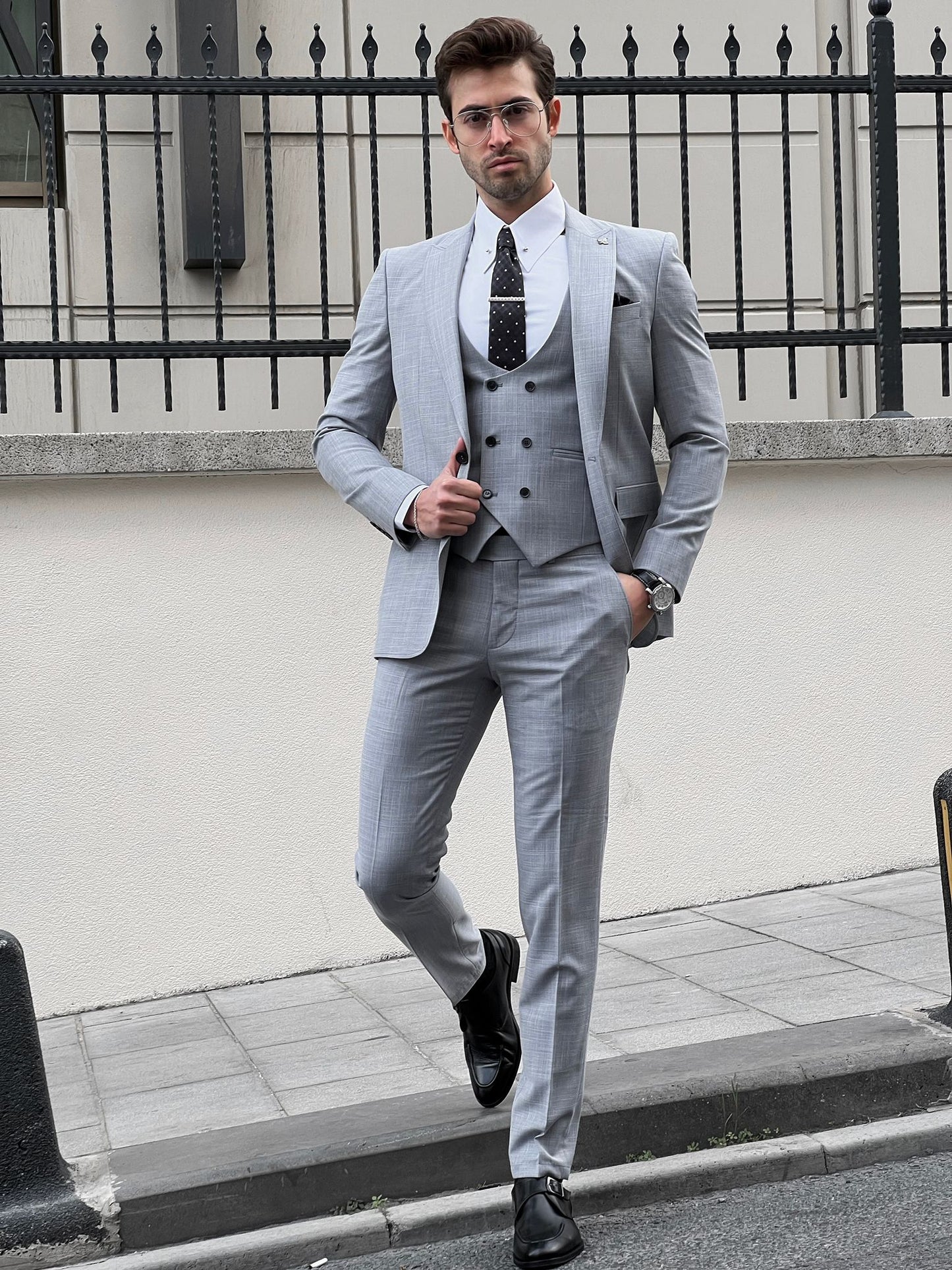Fabio Gray Slim Fit Woolen Suit