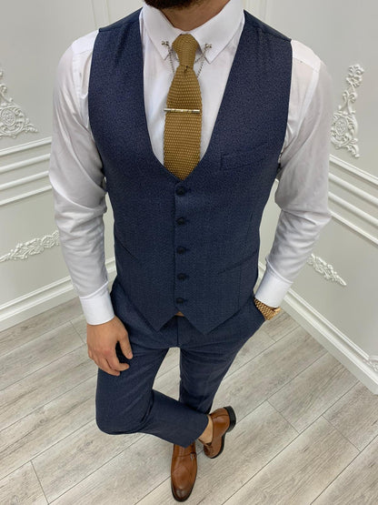 Austin Navy Blue Slim Fit Plaid Suit