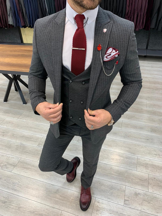 London Gray Slim Fit Pinstripe Suit